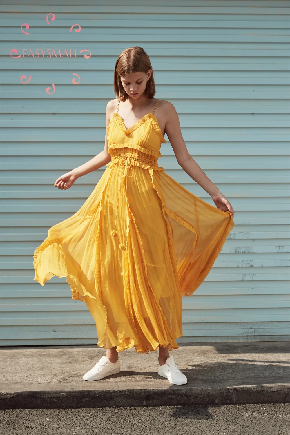 EASYSMALL Для женщин платье Мода в стиле кантри свежий высокого класса Vestidos вечерние уличная Высокая талия платья без рукавов