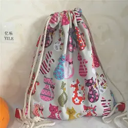 Yile Холст Drawstring Путешествия Рюкзак Студент Книга сумка с принтом красочные кошка новый ручной B415