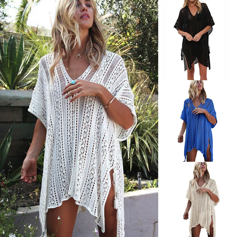 

Sexy Ladies Women Blouse shirts Solid White Bikini Cover up Beach Dress Summer suit