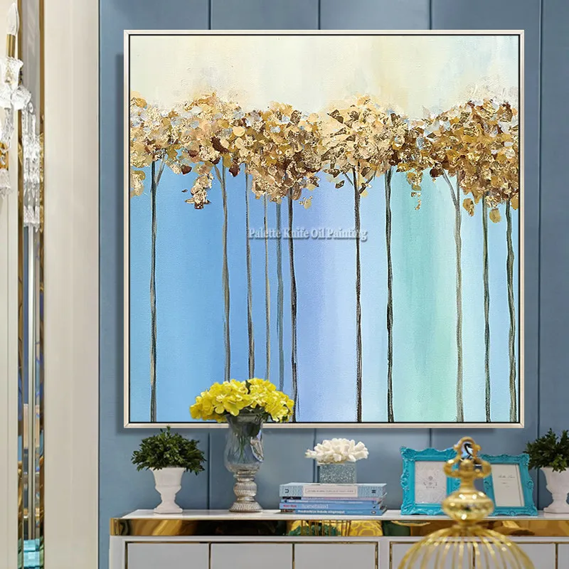 Canvas painting cuadros decoration Wall art Pictures for living room home decor Hand blue gold oil painted modern abstract87