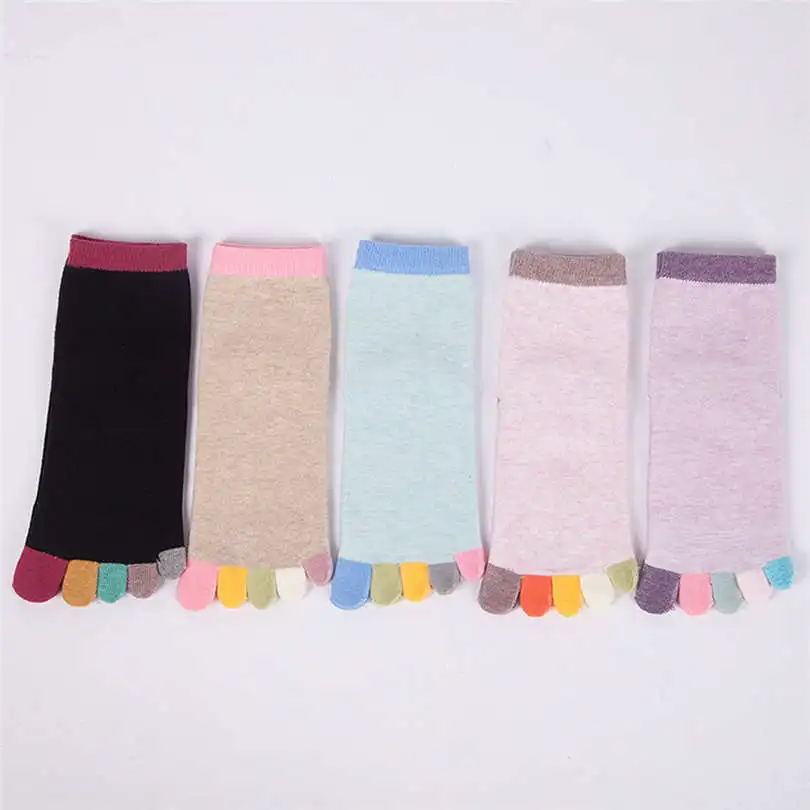 New Fashion Winter Women Girls Casual Daily Print Multicolor Mid Tube Toe Socks Five Finger Sock Cotton  Socks #4F03 (12)