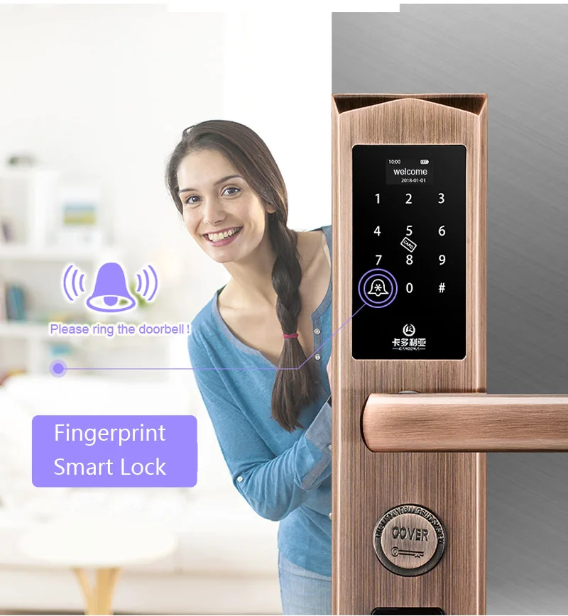 Отпечатков пальцев Smart Homelock с дверные звонки код доступа IC карты замки Anti-theft Frontdoor