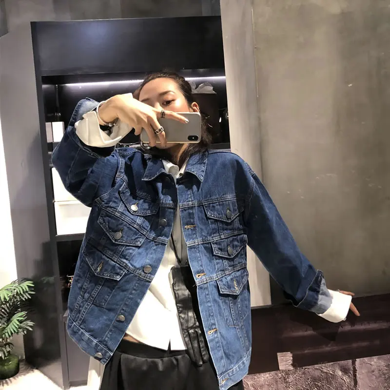 Femmes Veste down Collar Blue 2019 Manteau Turn Pleine Lâche Femelle Dll2858 Solide Unique xitaoMode Manches Couleur Breasted Nouvelles Printemps ED9IYW2H