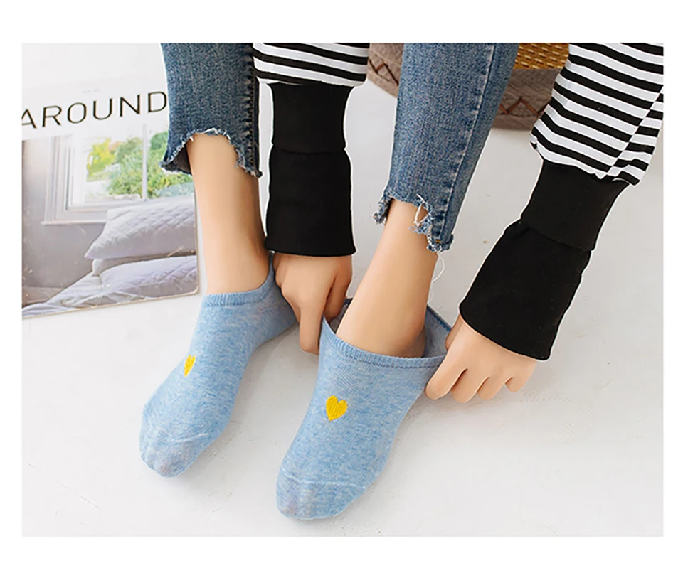 5 пар, женские носки на весну-лето, хлопковые носки с рисунком сердца, женские носки-тапки, красивые носки для девочек