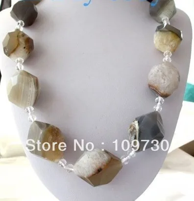 

Jewelry 0012171 BIG 33mm Smooth Faceted Baroque Gray Agate&Clear Crystal Necklace