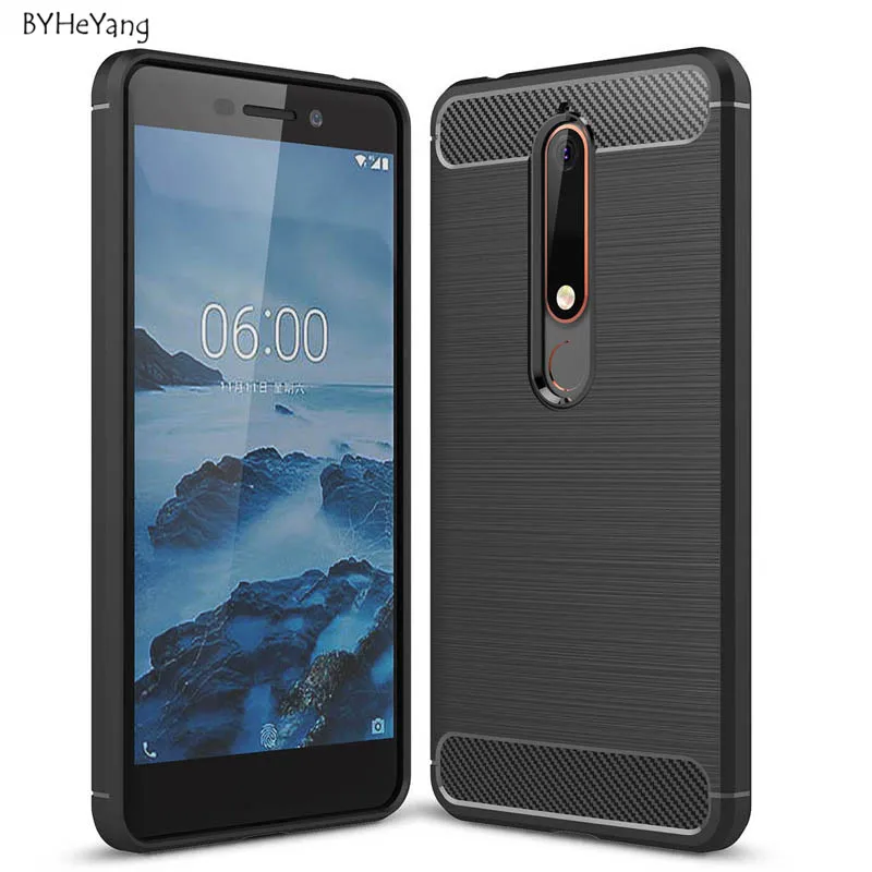 cheap BYHeYang For Nokia 6 2018 Case Nokia 6.1 Cases Luxury Carbon Fiber TPU Cases for Nokia 6 2018 TA 1068 TA 1050 TA 1043 TA 1045