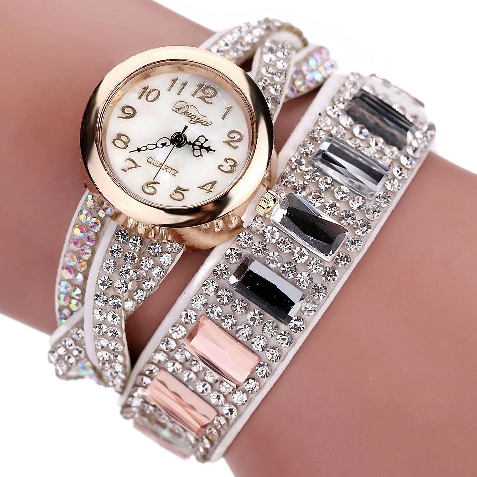 

DUOYA Brand Fashion Bracelet Wristwatch Quartz Watch Women Crystal Stone Gold Rhinestone Luxury Ladies Dress Watch, D046