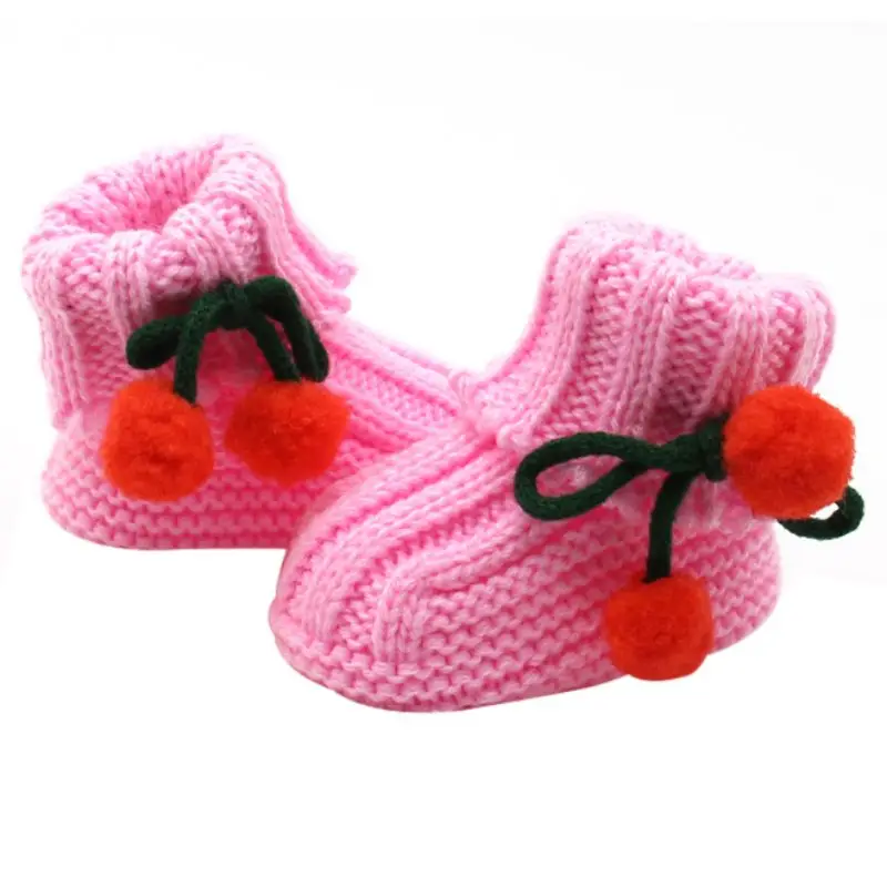 Теплые вязаные носки для маленьких мальчиков и девочек, шерстяные ботинки для малышей, обувь для малышей на осень и зиму, Новинка - Цвет: Розовый