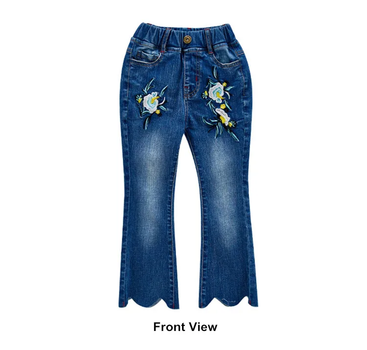 Kids Girls Flower Embroidery Blue Flared Jeans 19