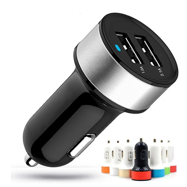 

New Black+Silver Hot Duoble Auto Car USB Charger For iPhone 5 5s 6 Charging Adapter Short Circuit Protection Cigar Socket