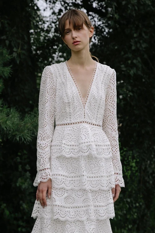 Longues V Blanc Évider Automne Ruches Femmes Manches Longue Sexy 2018 Robe Broderie Col Vacances Bohème Dentelle Plongeant Couche wFqnRCgI