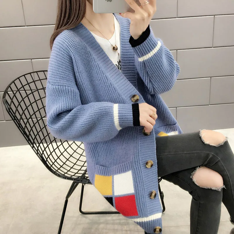 

Autumn Winter Sweater Knitted Cardigan Batwing Sleeve Plaid Casaco Femme Streetwear Outwear Harajuku Overcoat Cardigan Women