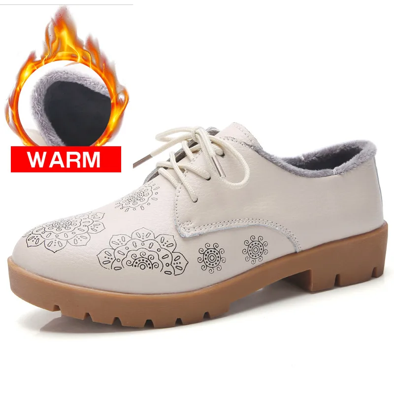 CAGILKZEL Autumn Winter Warm Women Platform Flats Shoes Casual Leather Slip-on Ladies Flat Chaussure Femme Shoes - Цвет: warm khaki