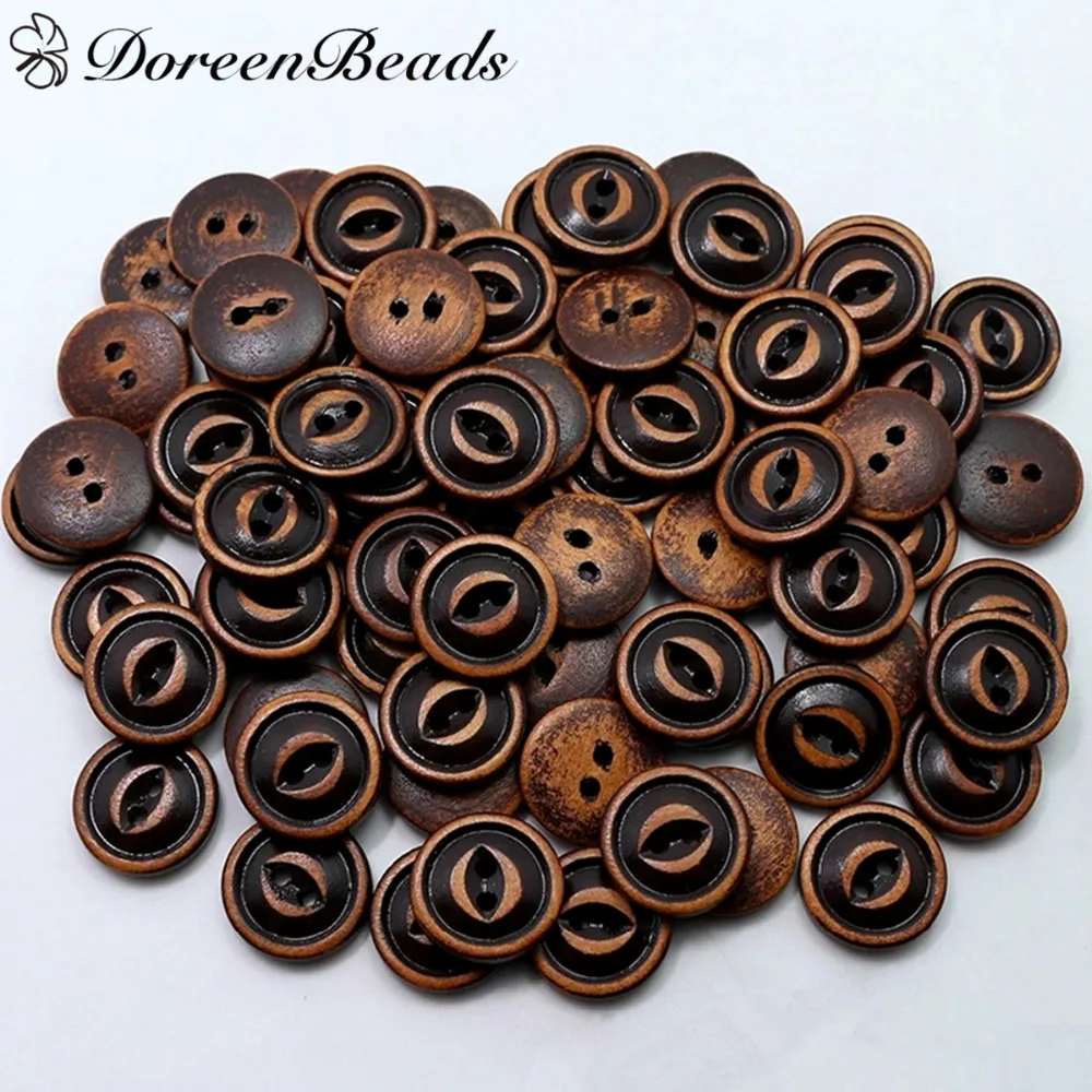 DoreenBeads 10 PCs 1.8cm Natural Wood Buttons Round Fish Eye Buckle 2
