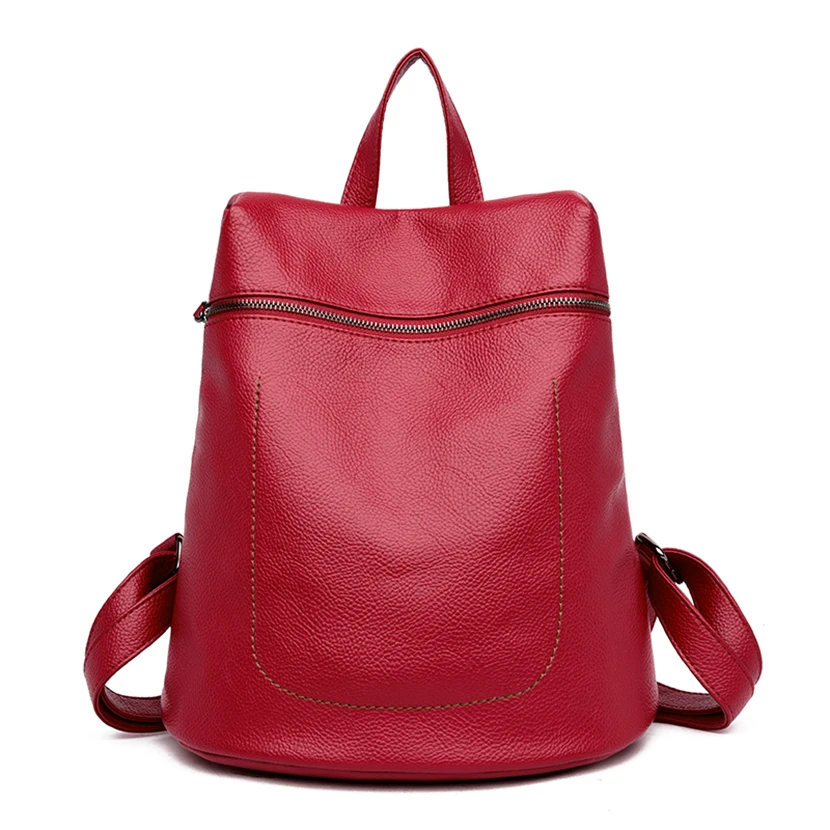 Модный рюкзак с защитой от кражи, Женский брендовый кожаный рюкзак, Женская Большая вместительная сумка для книг, простые сумки на плечо для женщин, Mochila - Цвет: Red