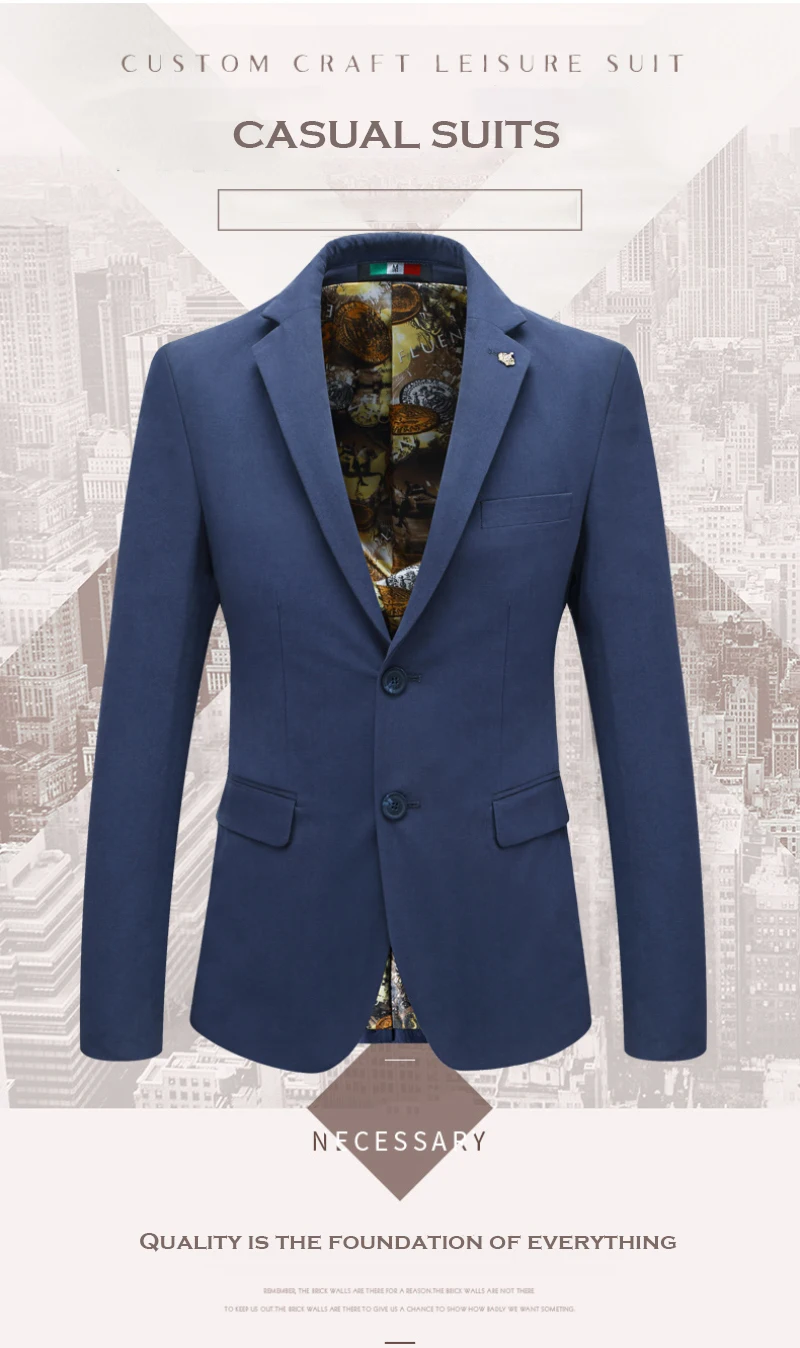 N& B мужской пиджак, светильник, синий Блейзер, приталенный хлопковый пиджак, мужские повседневные пальто, смокинг, деловой Блейзер, свадебный пиджак SR7