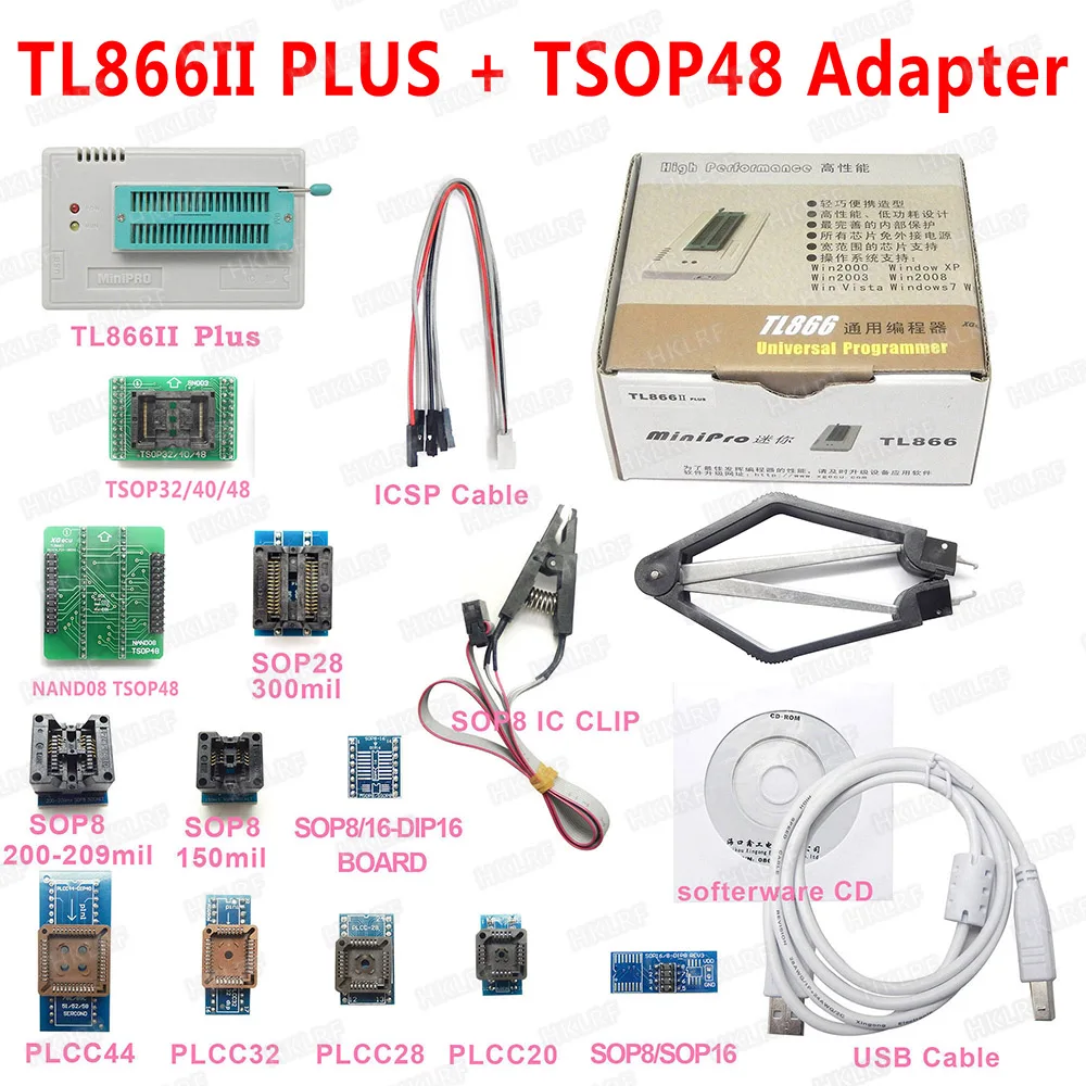 

XGECU 100% Original Minipro TL866ii PLUS USB Programmer +13 Adapter With TSOP48 NAND Adapter TL866ii Universal Bios programmer
