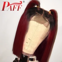 PAFF Short Bob Ombre 99J Lace Front Human Hair Wigs with Baby Hair 130% Density Two Tone Red Burgundy Color 13*3.5 Lace Wig