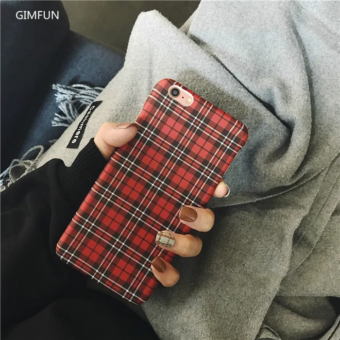 

Gimfun Vintage Red England Plaid Hard Pc Grid Case for Iphone X XS XSMAX X 8 7 7plus 6 6s 6plus 5 5s Simple Grils Back Cover