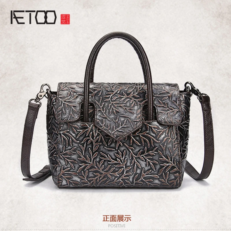 

EUMOAN New embossed wiping the first layer of leather leisure handbags leather ladies portable oblique cross package retro