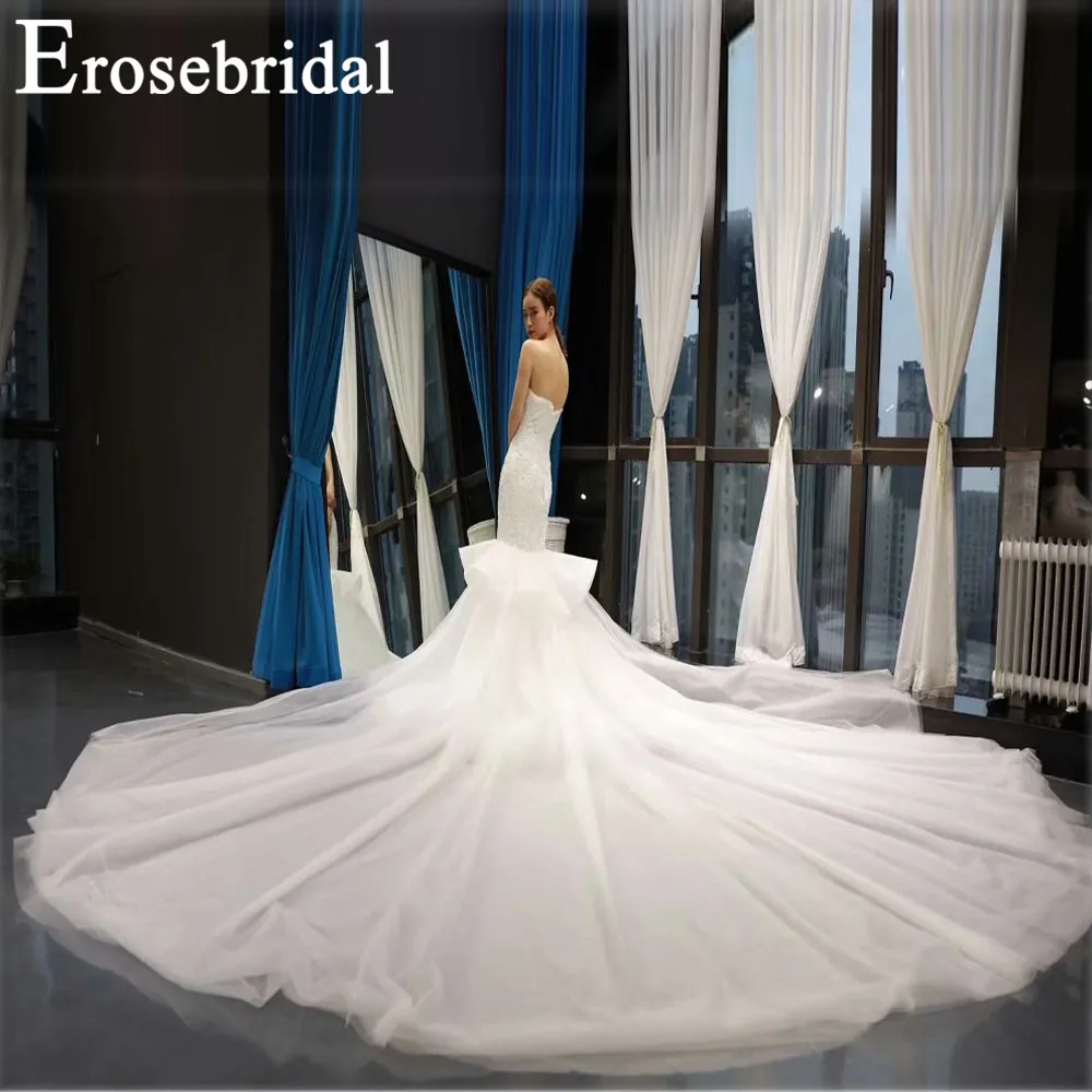 Erosebridal Новое поступление свадебное платье без Бретелек Кружевное свадебное платье со съемным шлейфом без рукавов платье невесты простое платье