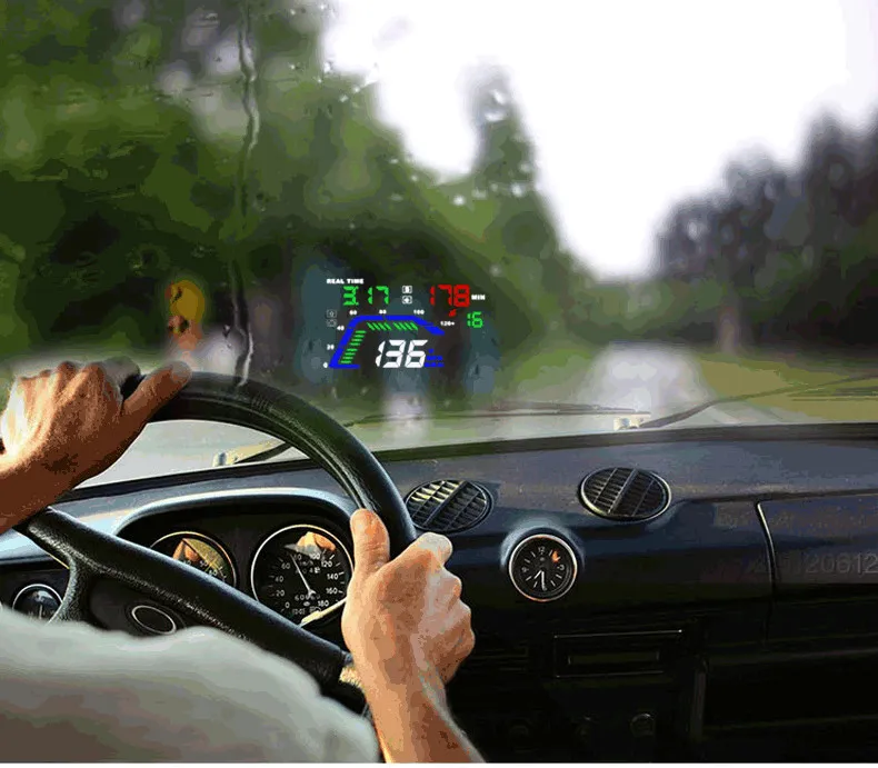 KUNFINE 5," многоцветный автомобильный HUD gps дисплей спидометров превышение скорости панель управления предупреждением лобовое стекло проектор 2 цвета Q7