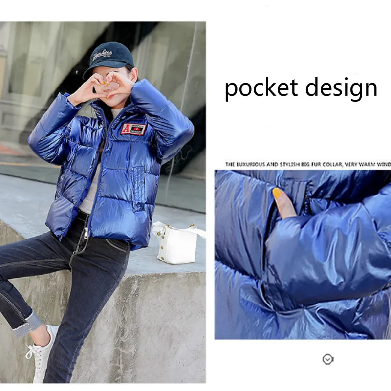 FORERUN Women's Winter Puffer Jacket 2019 Solid Glossy Bubble Coat Standard Collar Cotton Padded Slim Warm Parka