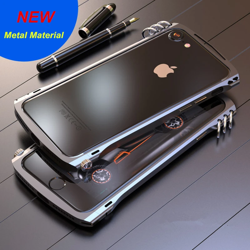 Luxury Aluminum Metal Phone Case For iPhone 8 7 Hybrid Shockproof Cover Armor Metallic Case For