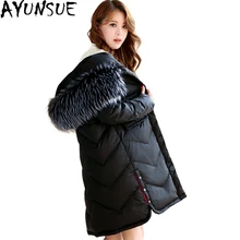 Новинка, зимний пуховик, большой меховой воротник, с капюшоном, женский длинный пуховик, тонкий, длинный, стильный пуховик, Doudoune Femme ST402