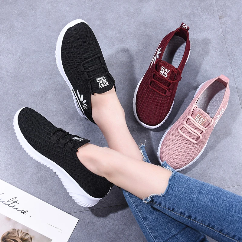 

Women's Moccasins Slick on the platform Spring/Autumn Solid flyknit women shoes flat Loafers Women's Spring 2019 shoes GF01A