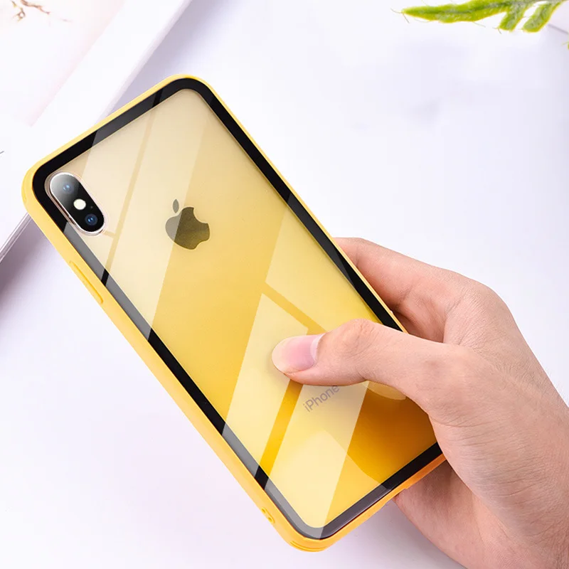 

Gradient Rainbow Translucent Glass Protective Case For coque iphone X XS MAX XR iphone 6 7 8 iphone 7plus 8plus Funda Soft Frame