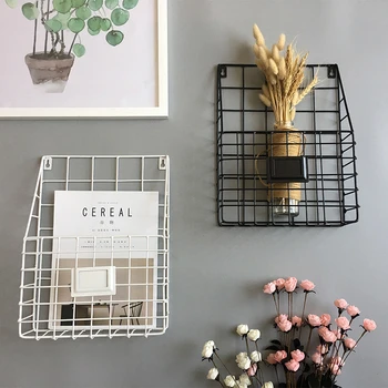 

Metal Wall Hanging Storage Holders Nordic Multifunction Desktop Magazine Book Display Basket Creative Iron Wire Decorative Racks