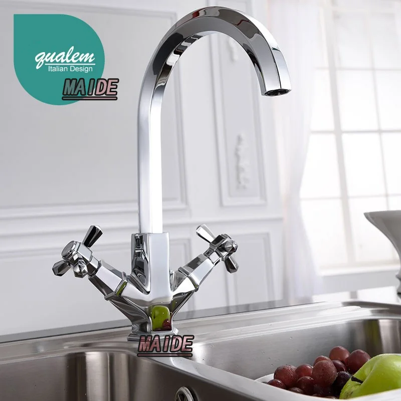 Unique design high quality Solid Brass Gold / Chrome Two Handle Kitchen