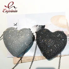 Роскошные модные женские вечерние мини-клатчи с бриллиантами черного и серебристого цвета, сумка через плечо, женская сумка с сердечком, сумка на плечо
