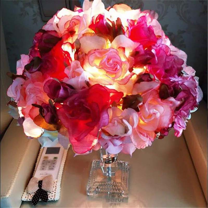 Романтический цветы из ткани ручной работы с украшением в виде кристаллов Led E27 настольная лампа для свадебного декора Спальня прикроватная лампа AC 80-265 в 1530