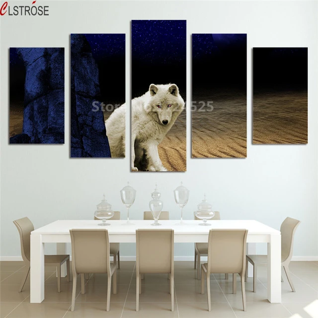 

CLSTROSE HD Printed 5 Pcs Canvas Painting Wolf In Desert Moon Night Picture Wall Art Room Decor Poster For Living Room Unframed