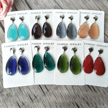 

6 Pairs Teardrop opal Stone Earrings,gold color Gem stone Dangle Earrings,Cat Eyes'Stone Earrings Jewelry ER352