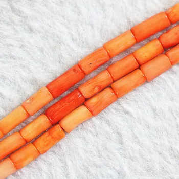 

Best sale natural red orange coral 4*9mm fashion tube shape loose beads diy high quality new fashion women jewelry 15inch B658