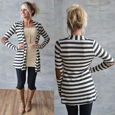 

Women Long Sleeve Striped Cardigan Loose Coats Outwear Jackets Spring Autumn Women Open Stitch Coat Top Jackets Plus Size XL