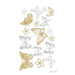 Металлик цвета: золотистый, серебристый временный боди-арт татуировки флэш-тату бабочка татуаж хной боди-арт тату наклейки для Для женщин
