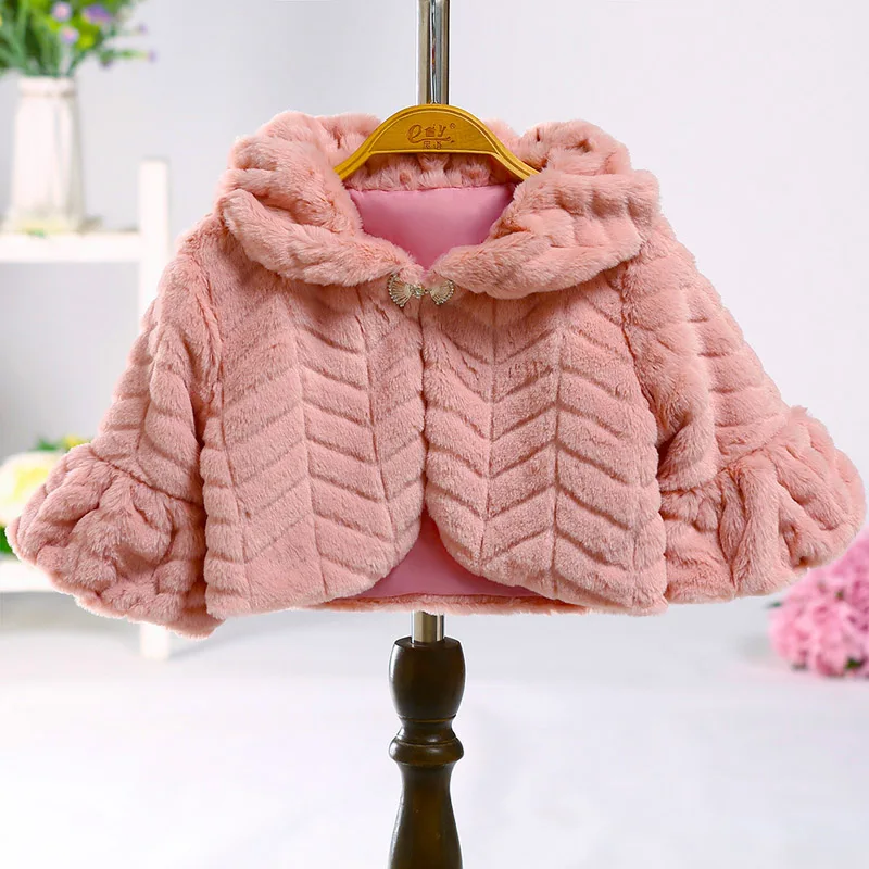 Коллекция года, весенне-осенняя куртка для девочек, меховое пальто, детская теплая верхняя одежда, пальто для девочек, шаль, накидка, пальто, детская одежда, куртка для девочек - Цвет: Skin pink