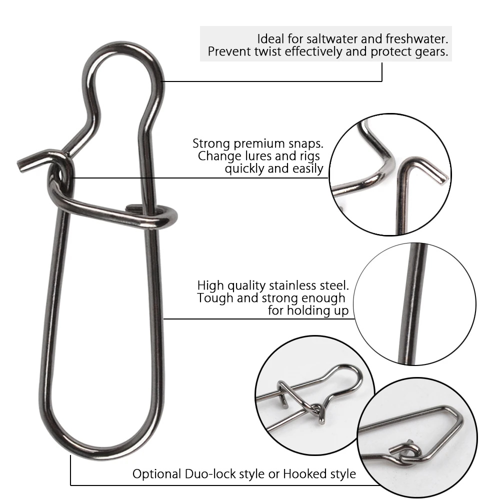 Saltwater Stainless Clip Lot Fishing Duo-lock Snap swivel Bait Lure Tackle Hook