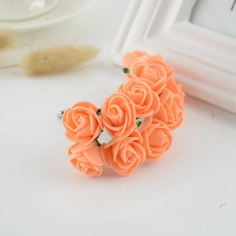 144 шт., искусственные цветы для дома, свадьбы, украшение автомобиля, помпон для гирлянды «сделай сам», свадебный цветок, искусственные цветы, мини-пенные искусственные розы - Цвет: orange