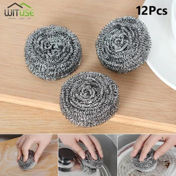 

12x stainless steel scrubber Cleaning Brushes Dish ball Bowl Scouring Pad Pot Pan Easy to clean Wash Brush Kitchen Cleaning tool