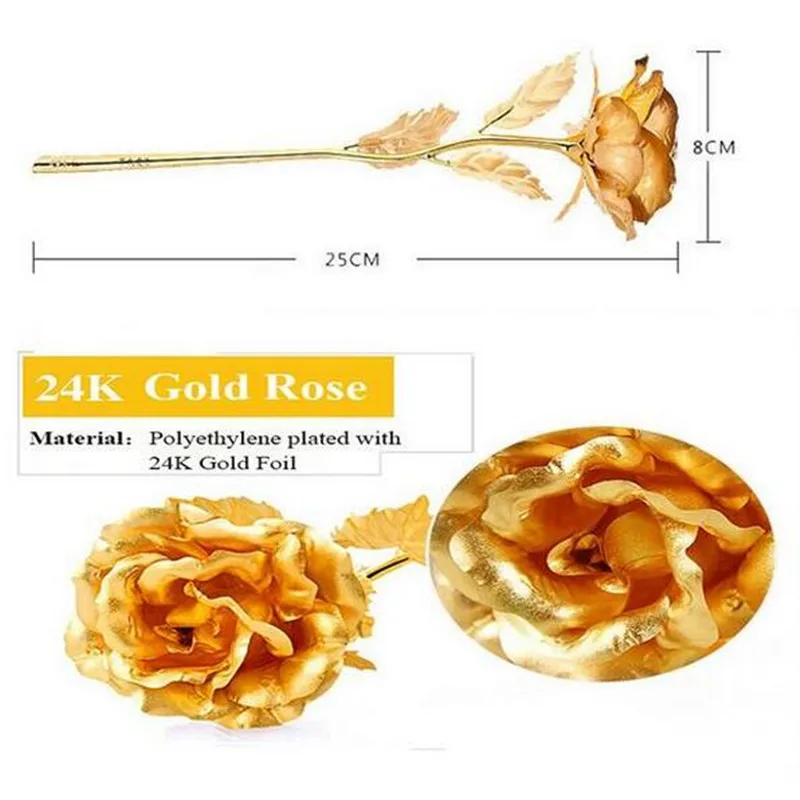 Быстрая 24 К золото Фольга покрытием Розовое Украшение Цветок День Святого Валентина 24 К Золотая роза искусственный цветок персональный подарок