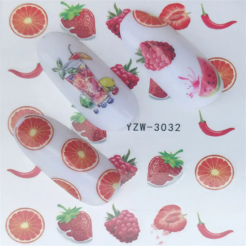 YWK 1 шт. зеленая трава/цветок/фрукты переводная наклейка для ногтей наклейки для творчества модные обертывания инструменты для маникюра - Цвет: YZW-3032