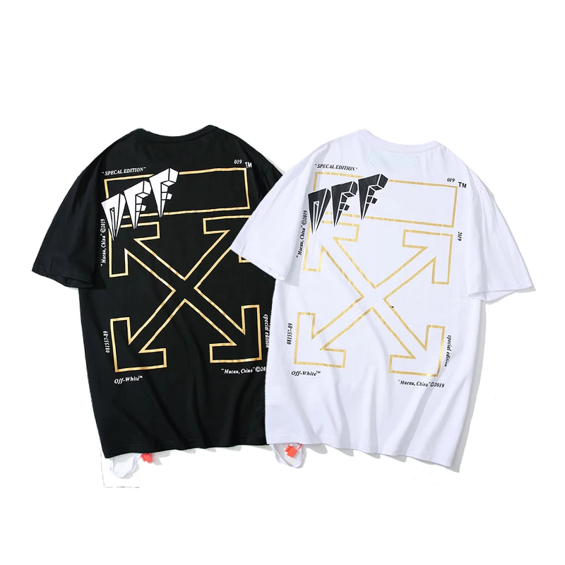

19ss Off-White OW bronzing Arrow Men/Women Unisex Couple Lovers models Fashion Cotton Casual Short sleeve Round neck T-shirt