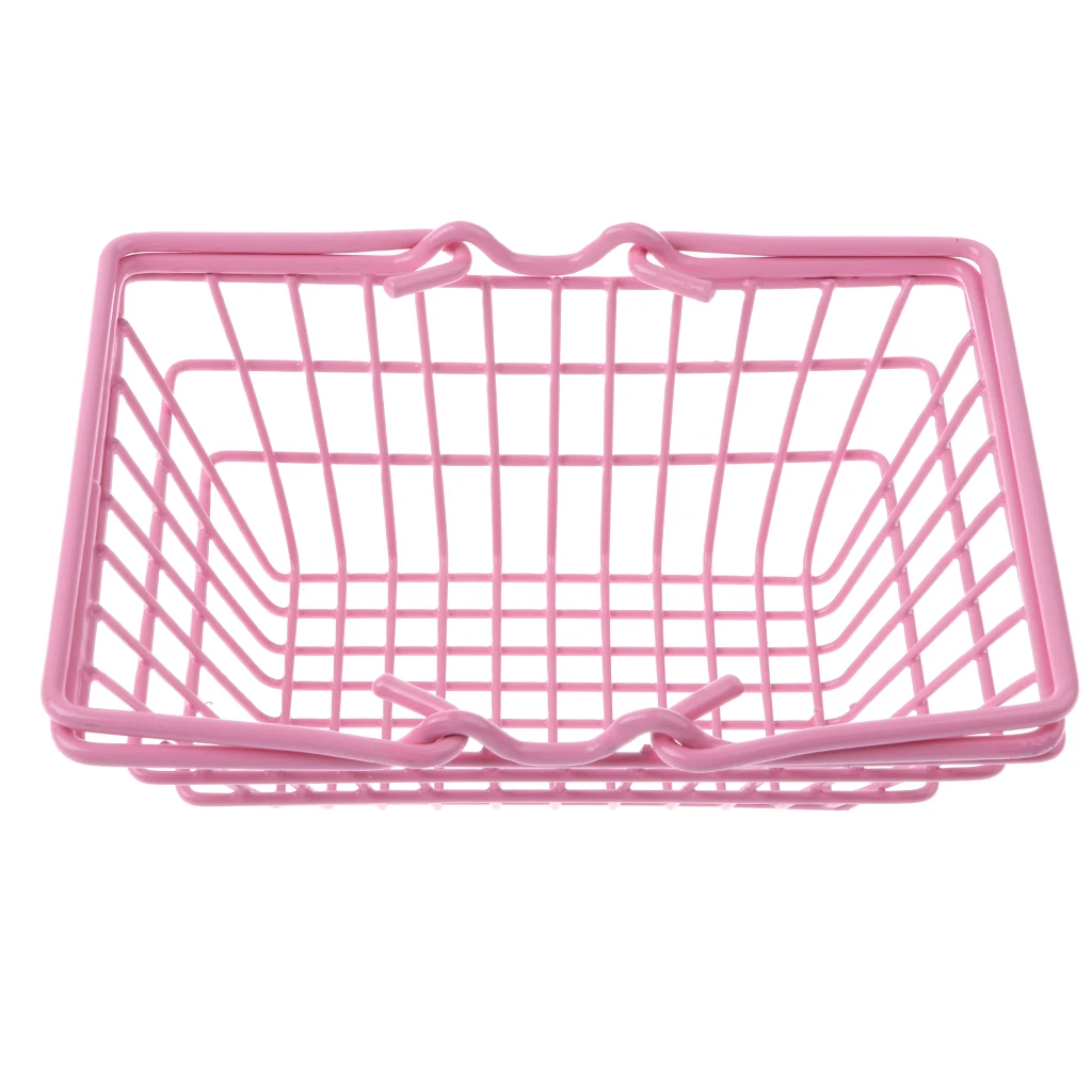 Kids Mini Metal Supermarket Shopping Basket for Kitchen Fruit Vegetable Food Grocery Storage Pretend Play Tools Toy Gifts Pink S