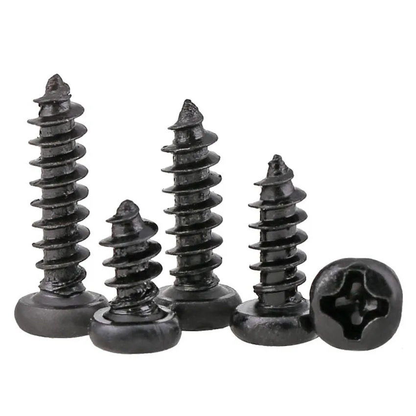 

100Pcs M1-M3 Black Micro Screws Round Head Cross Recessed Pan Head Self-tapping Screws