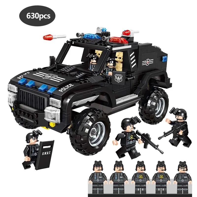 

630pcs City police series Military series Light armored vehicle team SWAT Soldier figures Building Blocks Toys for Children gift